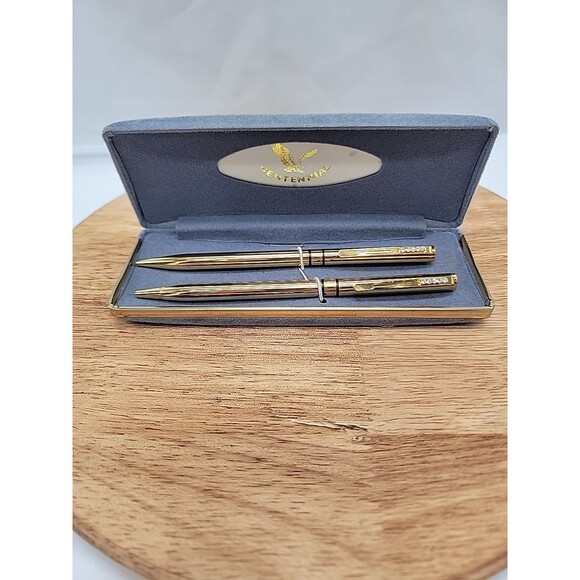 Centennial Pen Pencil Set Mechanical Ball Point Gold Tone Original Box Vintage - Picture 1 of 10